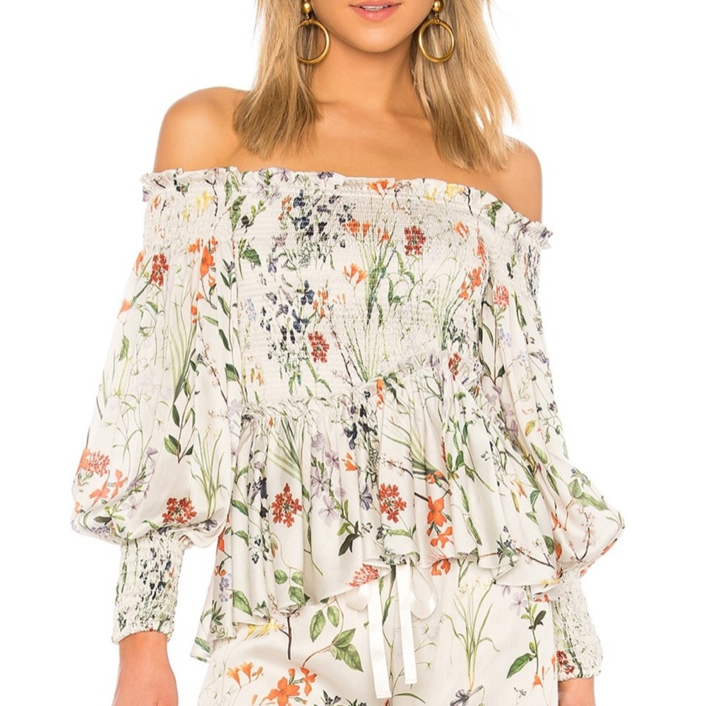Alexis Floral Off-Shoulder Top - White and Multicolor